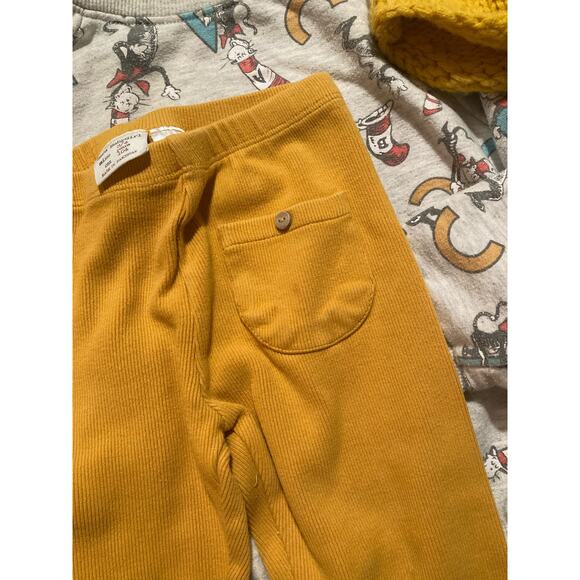 Cute Sz 4 Winter Outfit ~ Cat Hat ABC Sweatshirt & Yellow Leggings & Knit Hat - Picture 3 of 7